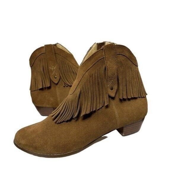 Shyanne Shoes - Shyanne | Brown Western Suede Fringe Booties Size 9